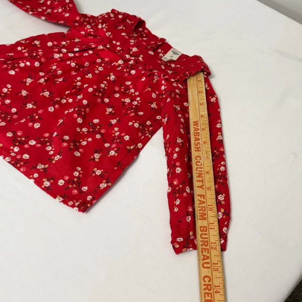 OshKosh Bgosh Girls 2T Red Floral Long Sleeve Ruffle Peasant Blouse Top